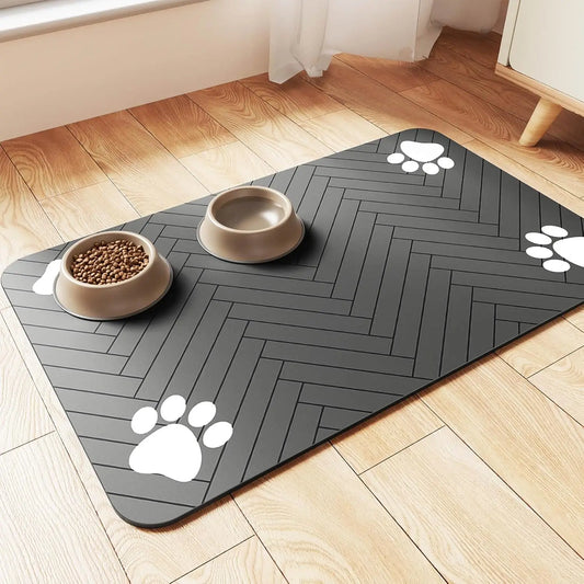Absorbent Pet Feeding Mat with Waterproof Rubber Backing – Non-Slip Placemat for Dog and Cat Bowls