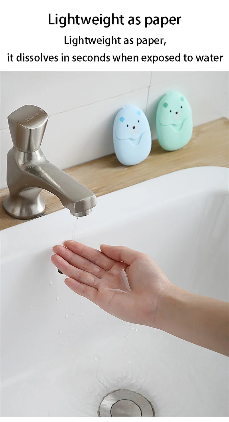 Disposable Cartoon Soap Sheets – Portable Hand Wash Paper – 50 Pieces
