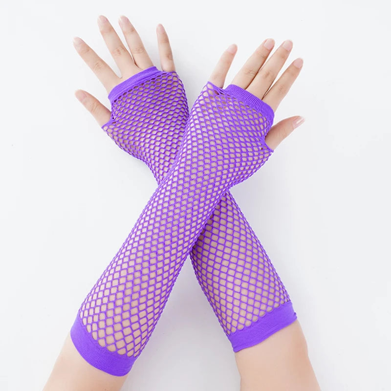 New Fashion Neon Fishnet Fingerless Long Gloves