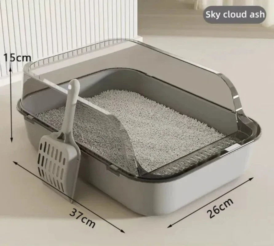 Semi-Enclosed Cat Litter Box – Splashproof, Easy-Clean Cat Toilet Tray – Multiple Sizes and Colors