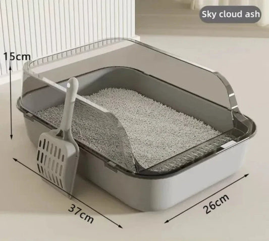 Semi-Enclosed Cat Litter Box – Splashproof, Easy-Clean Cat Toilet Tray – Multiple Sizes and Colors