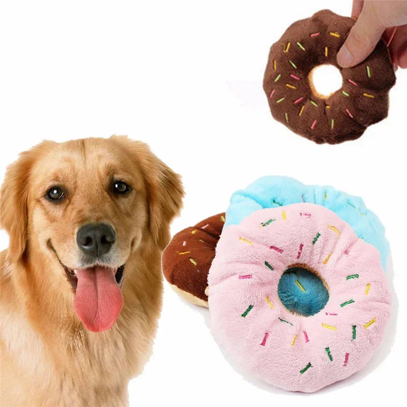 Plush Donut Dog Toy – Soft Squeaky Chew Toy for Puppies and Small to Medium Dogs – 10cm