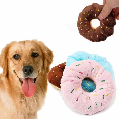 Plush Donut Dog Toy – Soft Squeaky Chew Toy for Puppies and Small to Medium Dogs – 10cm