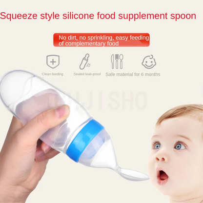 Baby Rice Cereal Spoon with Suction Cup Base – Silicone and ABS – 90 ml Capacity – 1 to 2 Yearsing Bottle Toddler Silicone Squeeze Feeding Spoon Milk Bottle Training Feeder Food Supplement Tools