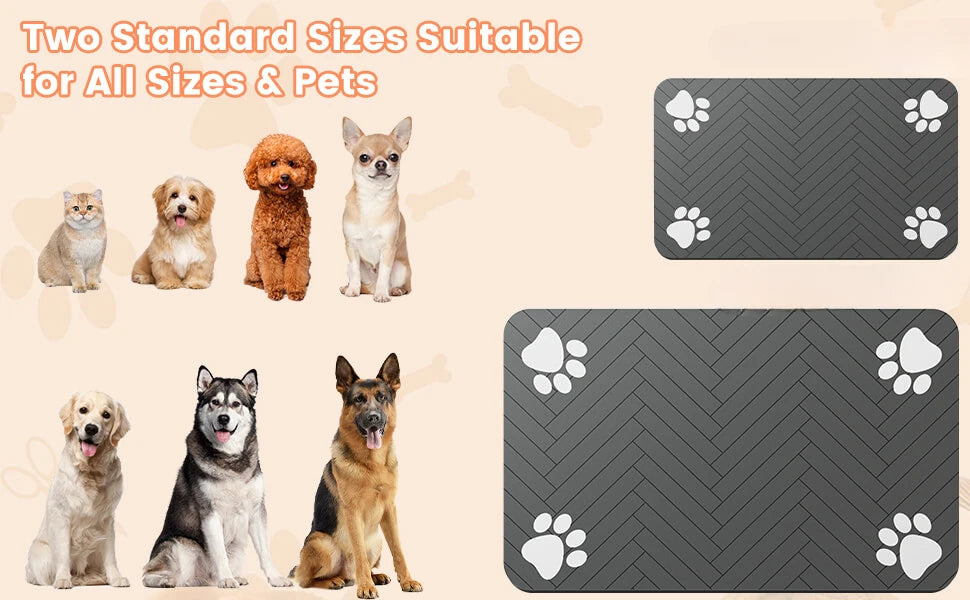 Absorbent Pet Feeding Mat with Waterproof Rubber Backing – Non-Slip Placemat for Dog and Cat Bowls