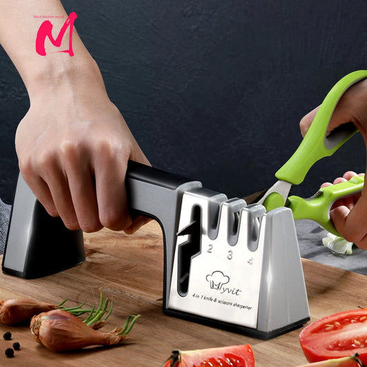 4-Stage Knife and Scissors Sharpener – Non-Slip Base, Ergonomic Handle, Diamond & Ceramic Slots