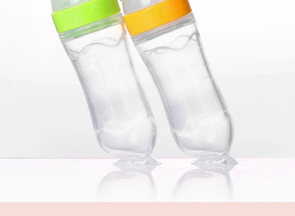 Baby Rice Cereal Spoon with Suction Cup Base – Silicone and ABS – 90 ml Capacity – 1 to 2 Yearsing Bottle Toddler Silicone Squeeze Feeding Spoon Milk Bottle Training Feeder Food Supplement Tools