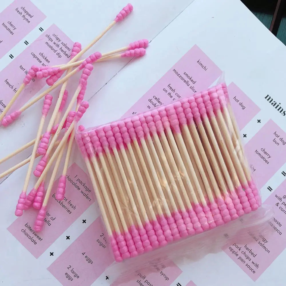 100pcs Pink Cotton Swabs – Micro Disposable Soft Cotton Cleaning Sticks, 7.5cm / 10cm