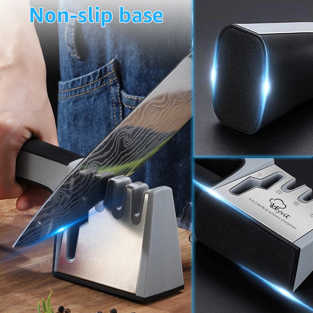 4-Stage Knife and Scissors Sharpener – Non-Slip Base, Ergonomic Handle, Diamond & Ceramic Slots