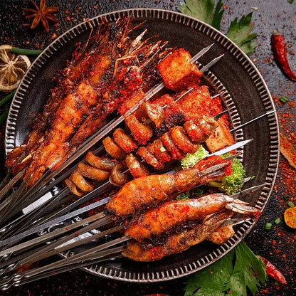 15-Pack Stainless Steel BBQ Skewers – 35cm Flat Reusable Grill Sticks for Meat, Vegetables, Camping