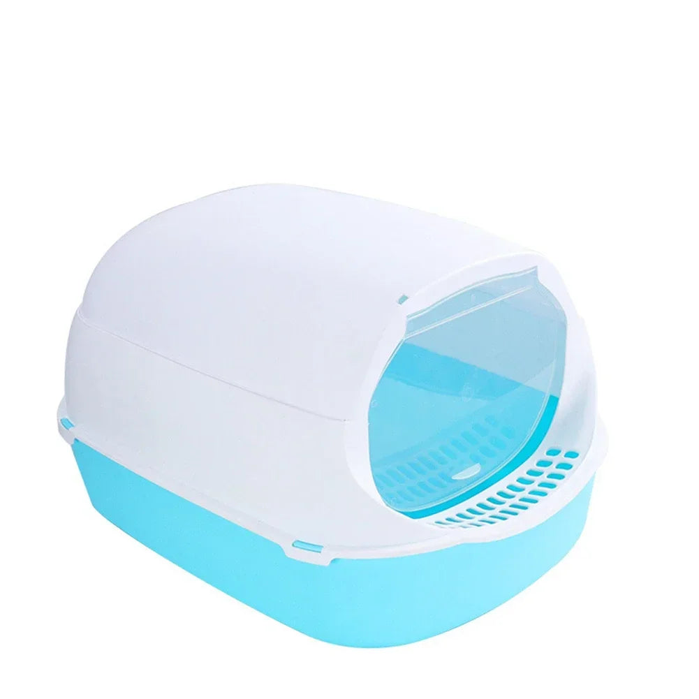Semi-Enclosed Cat Litter Box – Splashproof, Easy-Clean Cat Toilet Tray – Multiple Sizes and Colors