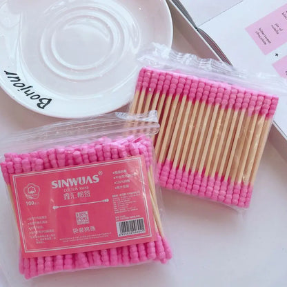 100pcs Pink Cotton Swabs – Micro Disposable Soft Cotton Cleaning Sticks, 7.5cm / 10cm