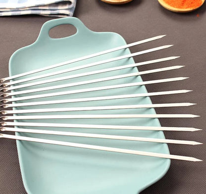 15-Pack Stainless Steel BBQ Skewers – 35cm Flat Reusable Grill Sticks for Meat, Vegetables, Camping