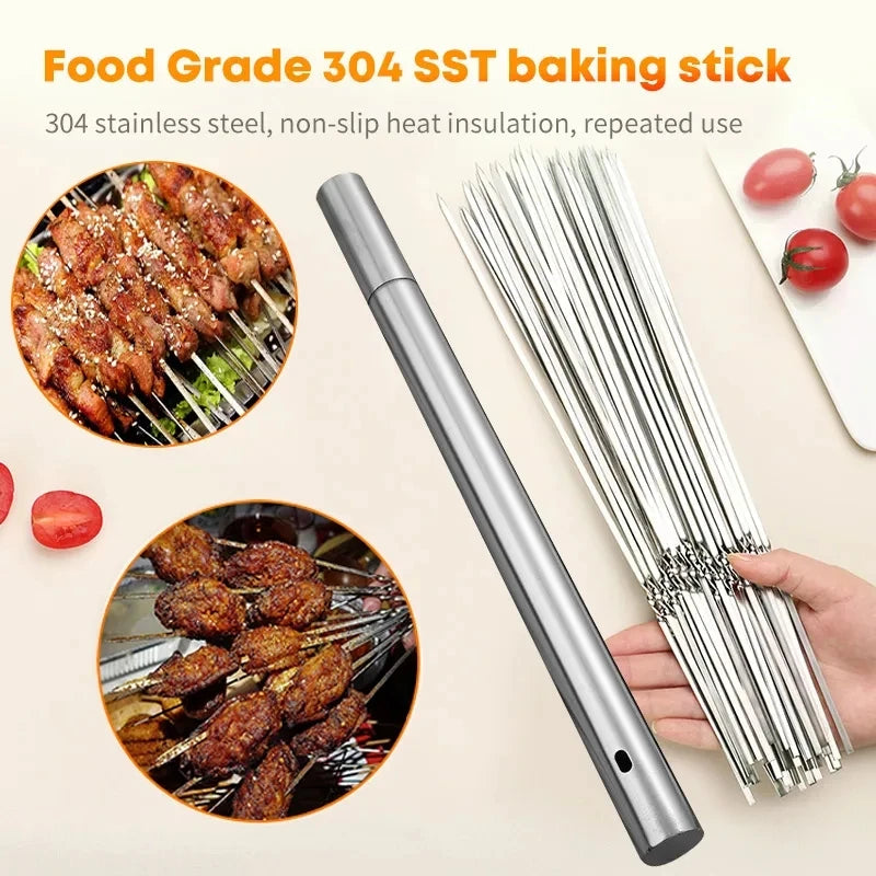 15-Pack Stainless Steel BBQ Skewers – 35cm Flat Reusable Grill Sticks for Meat, Vegetables, Camping