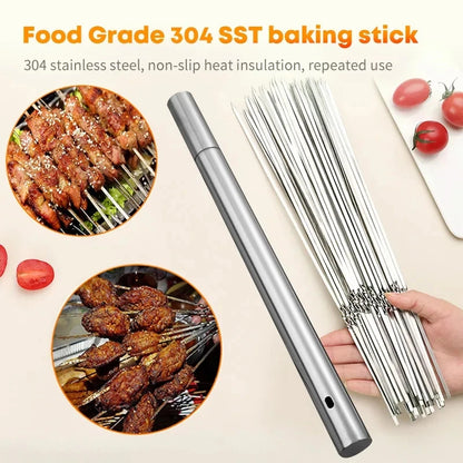 15-Pack Stainless Steel BBQ Skewers – 35cm Flat Reusable Grill Sticks for Meat, Vegetables, Camping