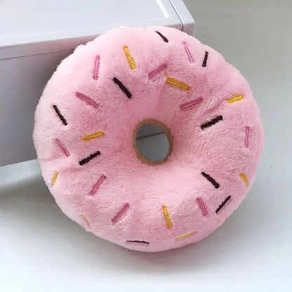 Plush Donut Dog Toy – Soft Squeaky Chew Toy for Puppies and Small to Medium Dogs – 10cm