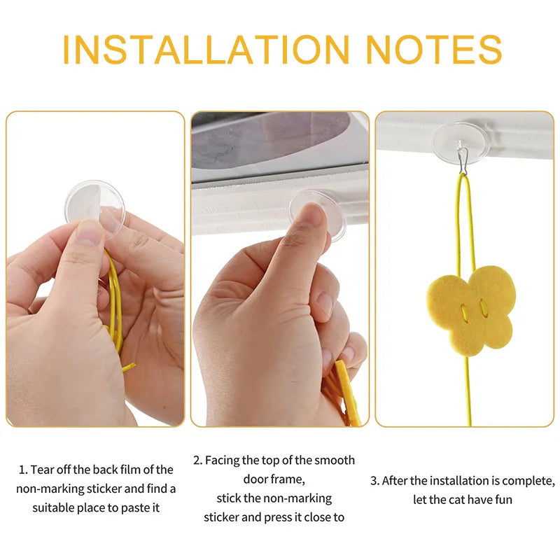 Interactive Hanging Cat Toy – Feather & Bell Teaser on Elastic Rope – 1.8m Adjustable Length