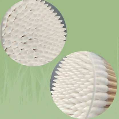 100 Pcs Double-Pointed Natural Cotton Buds with Bamboo Sticks – Precise Cleaning and Beauty Tool