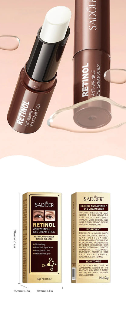 SADOER Retinol Eye Cream Stick – Anti-Dark Circles, Moisturizing & Firming – Under Eye Care