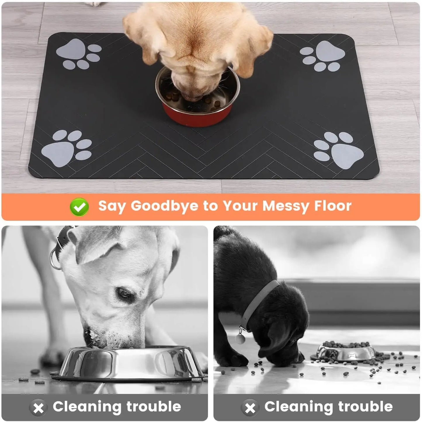 Absorbent Pet Feeding Mat with Waterproof Rubber Backing – Non-Slip Placemat for Dog and Cat Bowls