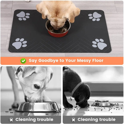 Absorbent Pet Feeding Mat with Waterproof Rubber Backing – Non-Slip Placemat for Dog and Cat Bowls