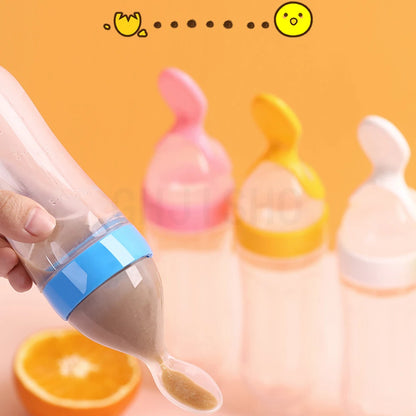 Baby Rice Cereal Spoon with Suction Cup Base – Silicone and ABS – 90 ml Capacity – 1 to 2 Yearsing Bottle Toddler Silicone Squeeze Feeding Spoon Milk Bottle Training Feeder Food Supplement Tools