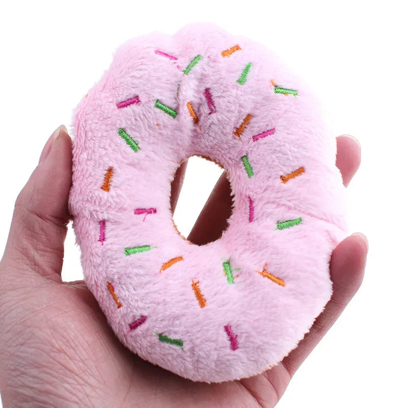 Plush Donut Dog Toy – Soft Squeaky Chew Toy for Puppies and Small to Medium Dogs – 10cm