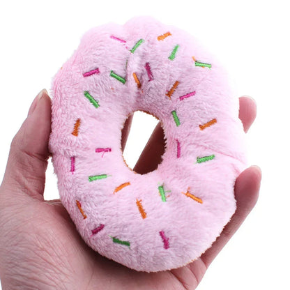 Plush Donut Dog Toy – Soft Squeaky Chew Toy for Puppies and Small to Medium Dogs – 10cm