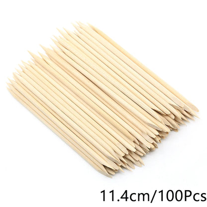 FUMOSIK Orange Wood Cuticle Pusher Combo – Natural Wooden Double-Ended Cuticle Remover Sticks