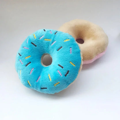 Plush Donut Dog Toy – Soft Squeaky Chew Toy for Puppies and Small to Medium Dogs – 10cm