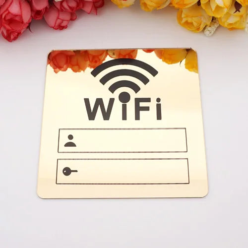 WIFI Sign 3D Acrylic Mirror Wall Sticker – Rewritable 10cm Square with Self-Adhesive Backing for Home and Public Spaces