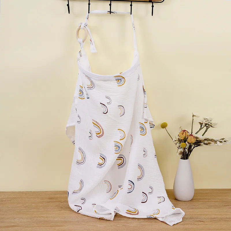 Breathable Cotton Baby Nursing Cover – Maternity Breastfeeding Shawl and Stroller Blanket, 100 × 60 cm