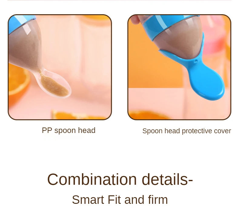 Baby Rice Cereal Spoon with Suction Cup Base – Silicone and ABS – 90 ml Capacity – 1 to 2 Yearsing Bottle Toddler Silicone Squeeze Feeding Spoon Milk Bottle Training Feeder Food Supplement Tools