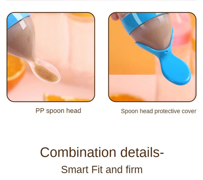 Baby Rice Cereal Spoon with Suction Cup Base – Silicone and ABS – 90 ml Capacity – 1 to 2 Yearsing Bottle Toddler Silicone Squeeze Feeding Spoon Milk Bottle Training Feeder Food Supplement Tools