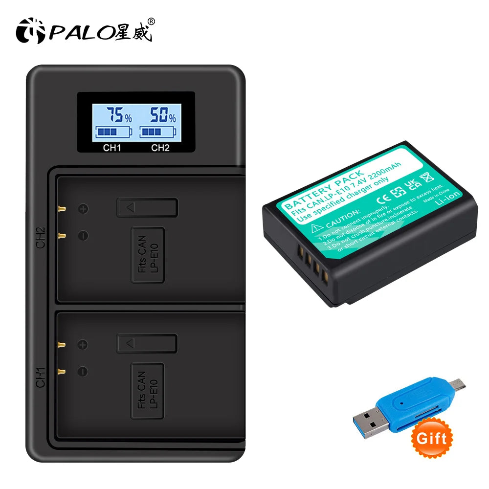 Rechargeable Camera Battery – LP-E10 Type, 7.4V 2200mAh, Compatible with Canon EOS DSLR Models