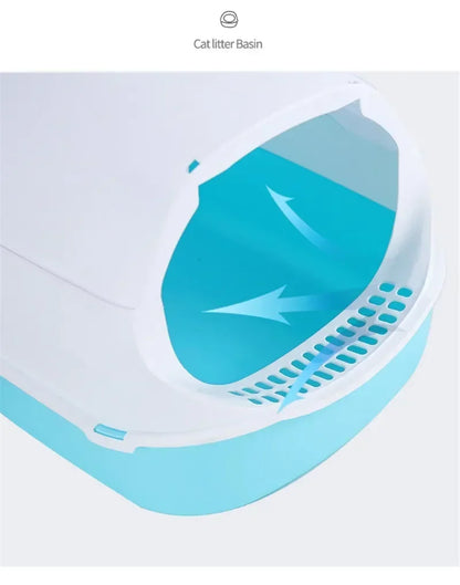 Semi-Enclosed Cat Litter Box – Splashproof, Easy-Clean Cat Toilet Tray – Multiple Sizes and Colors