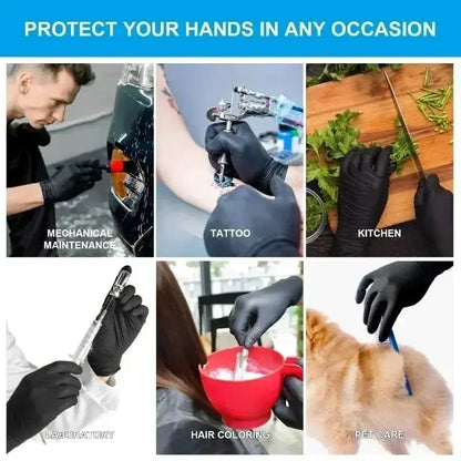 Black Nitrile Disposable Gloves – Powder-Free, Touch Screen Compatible, Waterproof – 100pcs Box