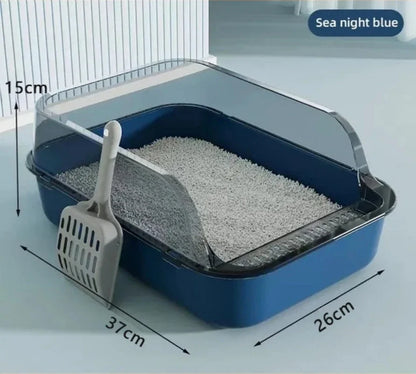 Semi-Enclosed Cat Litter Box – Splashproof, Easy-Clean Cat Toilet Tray – Multiple Sizes and Colors