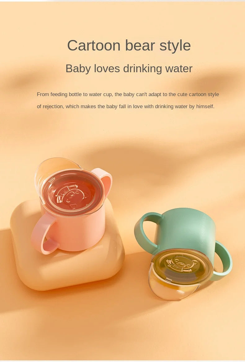 Baby Feeding Cups Kid Le150ml Baby Drinking Cup with Handle – Solid Color PP Plastic with Silicone Seal, Suitable for Ages 7 to 12 Yearsarning Drinking Cup with Double Handle Flip Lid Leakproof Infants Water Cups Bottle BPA Free with Lid