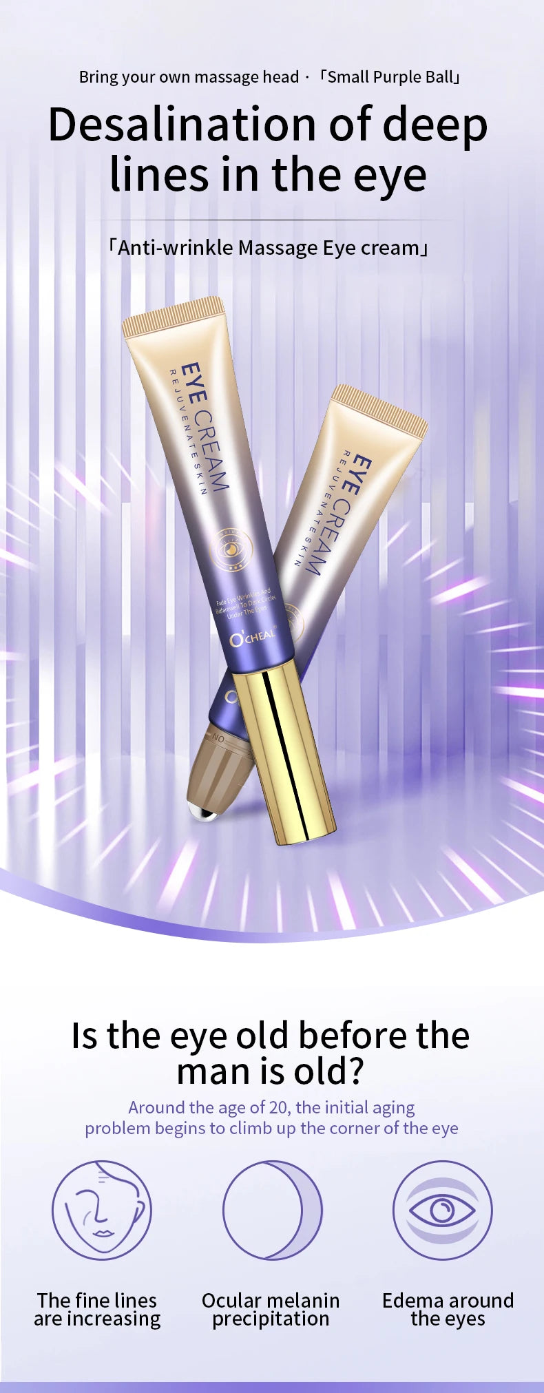 O'CHEAL Anti-Wrinkle Eye Cream with Roller Ball – Hydrating, Quick-Dry, Anti-Aging Serum – 20g