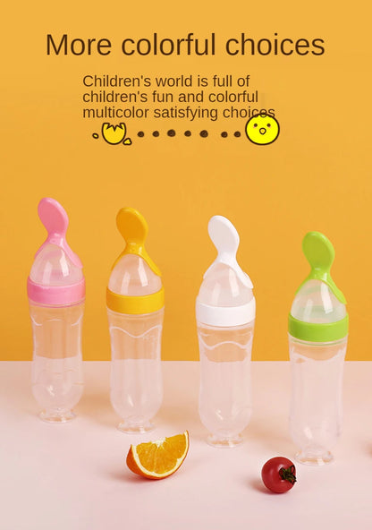 Baby Rice Cereal Spoon with Suction Cup Base – Silicone and ABS – 90 ml Capacity – 1 to 2 Yearsing Bottle Toddler Silicone Squeeze Feeding Spoon Milk Bottle Training Feeder Food Supplement Tools