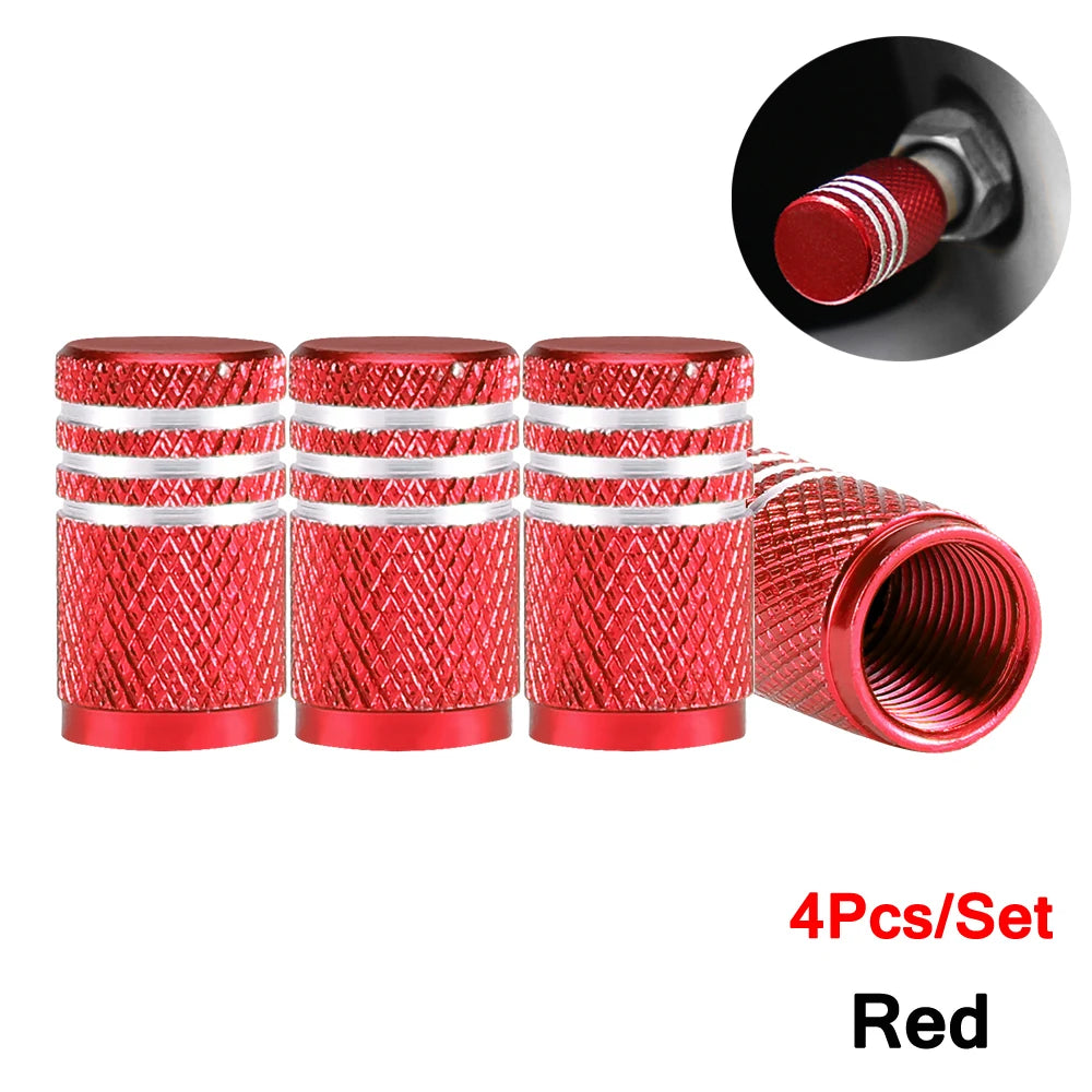 Aluminium Wheel Air Valve Covers – 4pcs Set with O-Ring Seal, Multi-Color