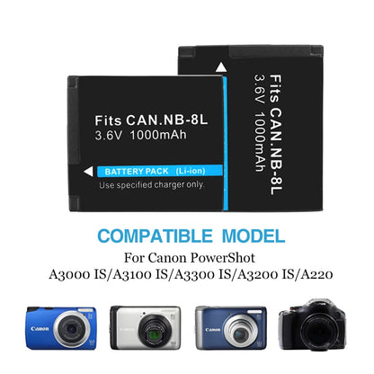 Rechargeable NB-8L Type Battery – 1000mAh 3.6V for Compact Digital Cameras