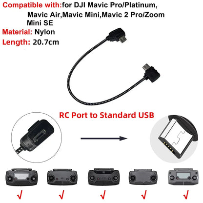 Drone Remote Control Data Cable – Type-C, Micro USB, Lightning – 15cm & 30cm for Mobile/Tablet Connection