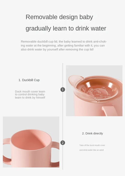 Baby Feeding Cups Kid Le150ml Baby Drinking Cup with Handle – Solid Color PP Plastic with Silicone Seal, Suitable for Ages 7 to 12 Yearsarning Drinking Cup with Double Handle Flip Lid Leakproof Infants Water Cups Bottle BPA Free with Lid