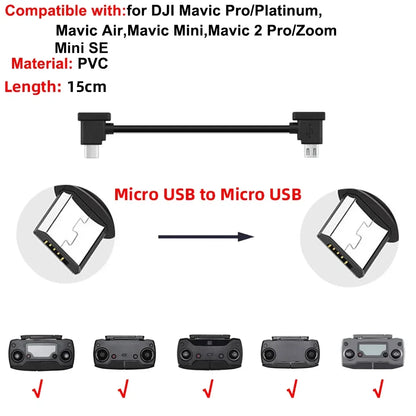 Drone Remote Control Data Cable – Type-C, Micro USB, Lightning – 15cm & 30cm for Mobile/Tablet Connection