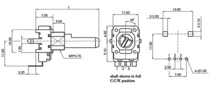 10K Rotary Potentiometer – 4-Pin, Top Adjustment, D-Shaft, Linear B Type